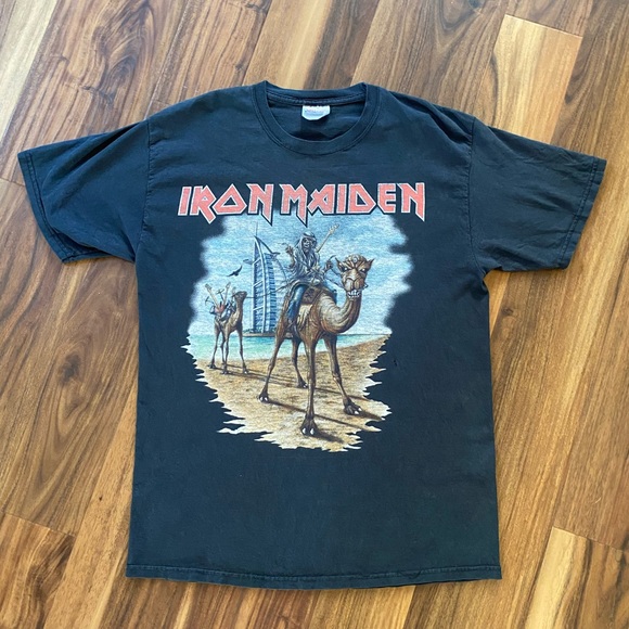00'S Hanes IRON MAIDEN Skull Pattern Large Print Band T-Shirt Band Tee Men's M size cotton black type Vintage Second Hand